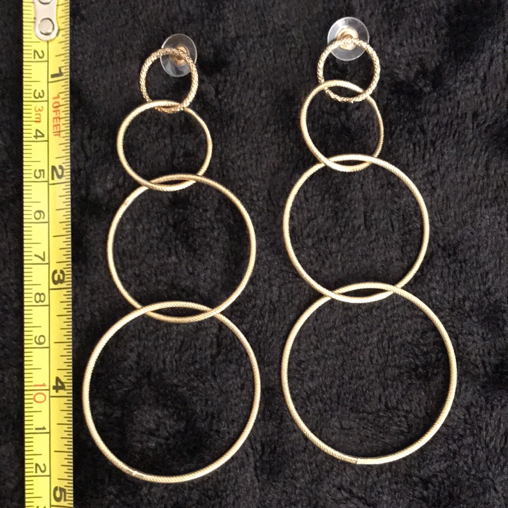 Vintage Gold Tone Dangle Hoops Pierced Earrings - Picture 3 of 5